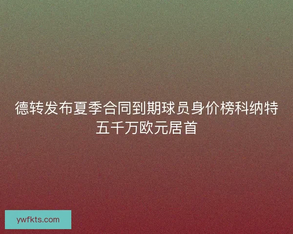 德转发布夏季合同到期球员身价榜科纳特五千万欧元居首